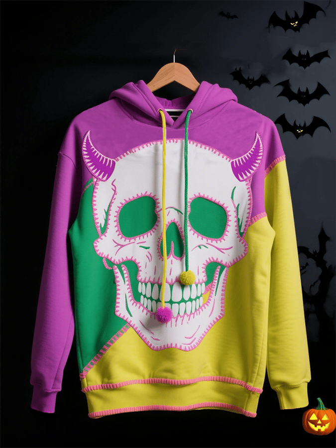 Women's Casual Retro Stitching Halloween Print Sweatshirt