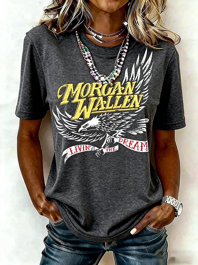Women's Country Music Lovers Print Round Neck T-Shirt