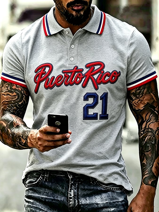 Men's Puerto Rico Baseball Print Polo Shirt