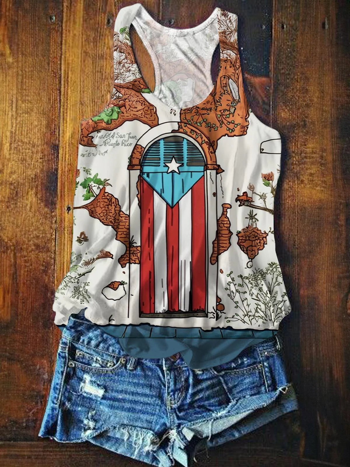 Puerto Rico Classic Printed Casual Tank Top