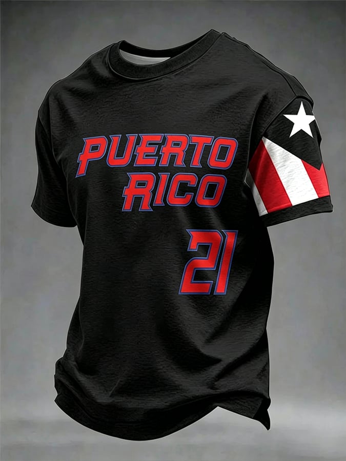 Men's Puerto Rico Baseball Print Short-Sleeve T-Shirt