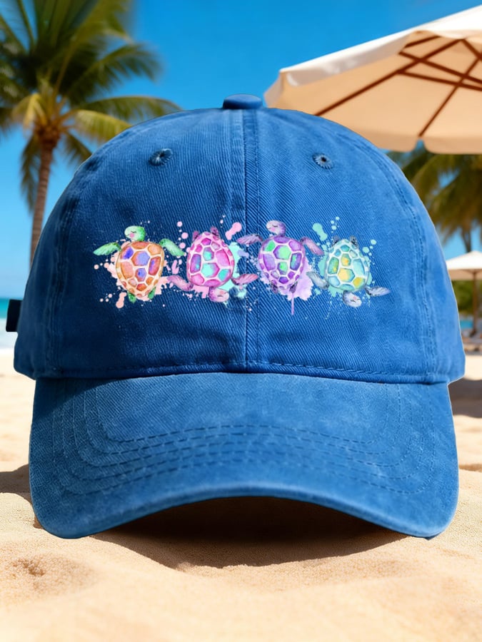 Retro  Vacation Watercolor Sea Turtle Print Baseball Cap