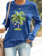 Women's Casual Christmas Palm Tree Printed Long Sleeve Sweatshirt