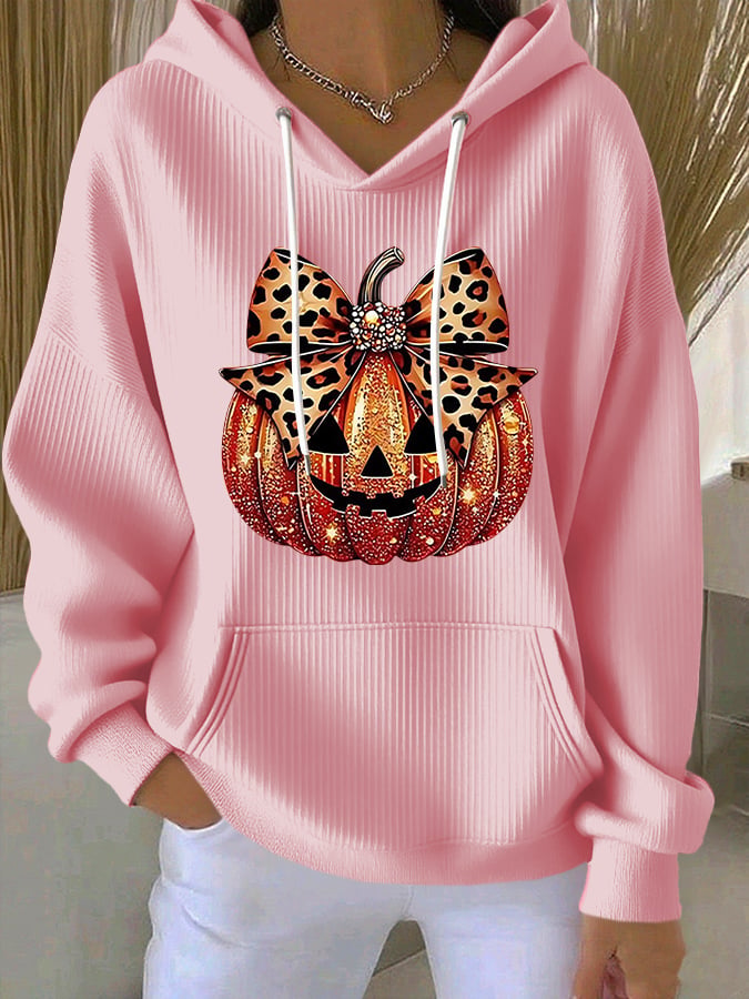 Women's Casual Autumn Pumpkin Texture Hoodie