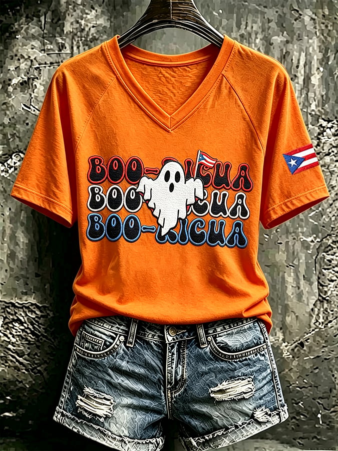 Women's Casual Boricua Halloween Printed Short-Sleeve T-Shirt