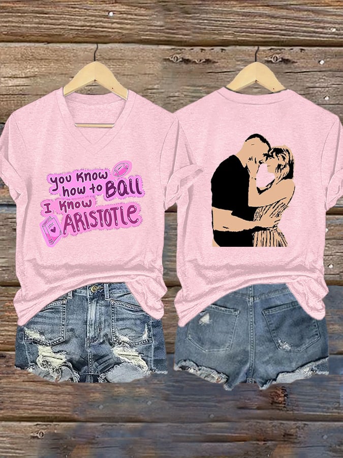 V-Neck Retro You Know How To Ball, I Know Aristotle Print T-Shirt