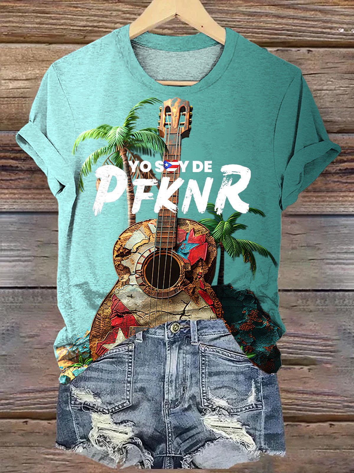 Boricua Pride Pfknr Singer Collage Printed Crew Neck T-shirt