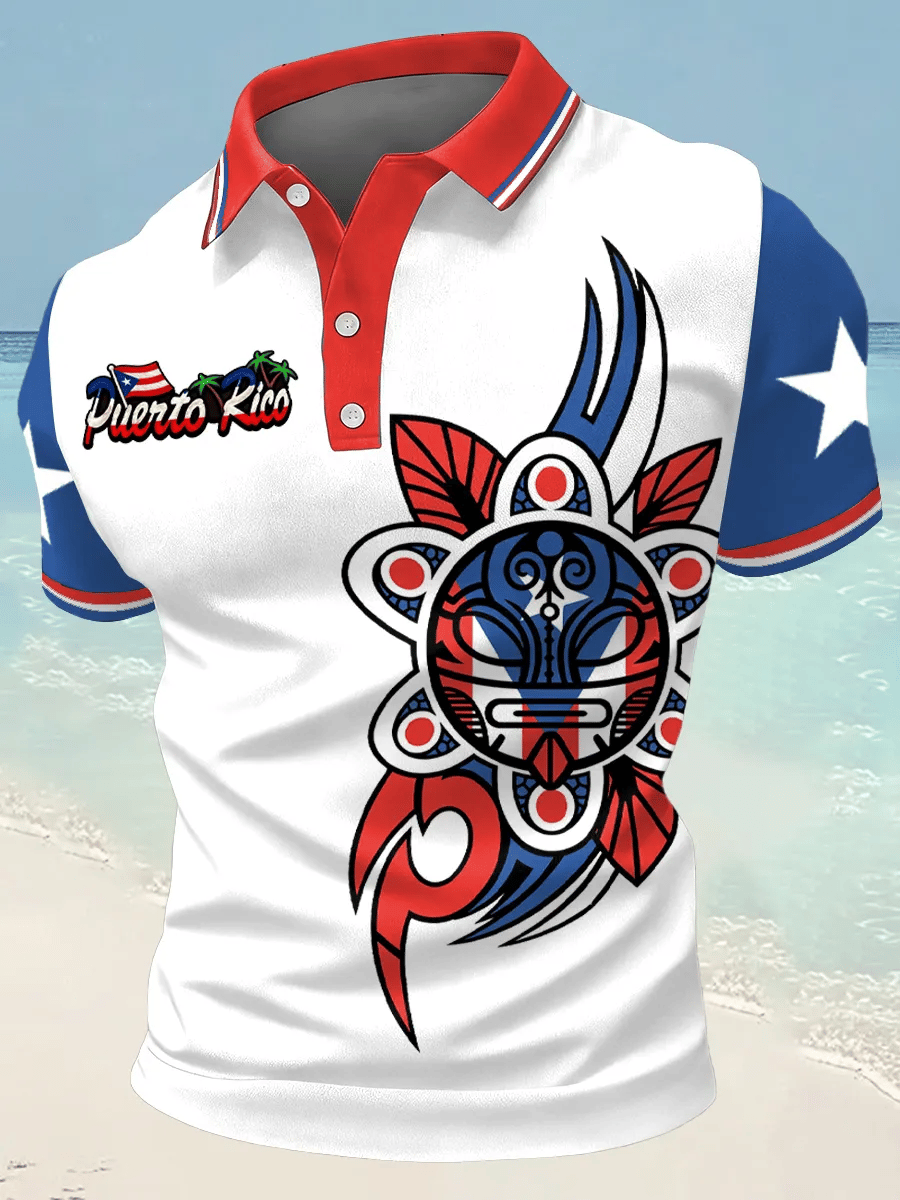 Men's Puerto Rico Print Casual Polo Shirt