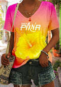 Women's PfknR Logo Yellow Florida Hibiscus Print T-Shirt