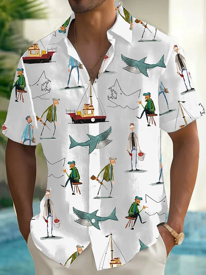 Men's Shark Art Print Casual Shirt