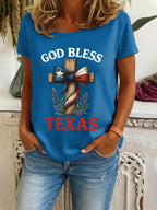 Women's Retro God Bless Texas Cross Print T-Shirt