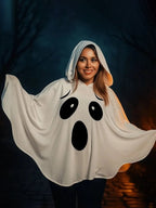 Unisex Ghost Print Halloween Hooded Cape
