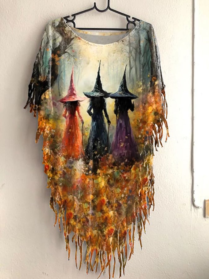 Women's Witch Print Round Neck Top