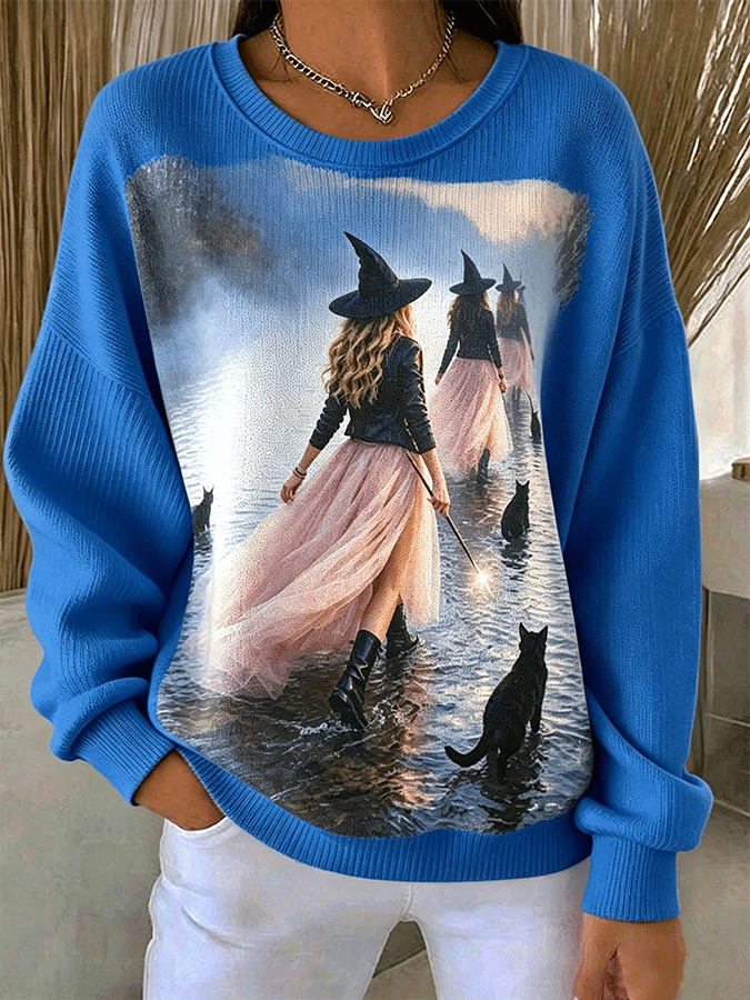 Women's Casual Print Long Sleeve Knit Top