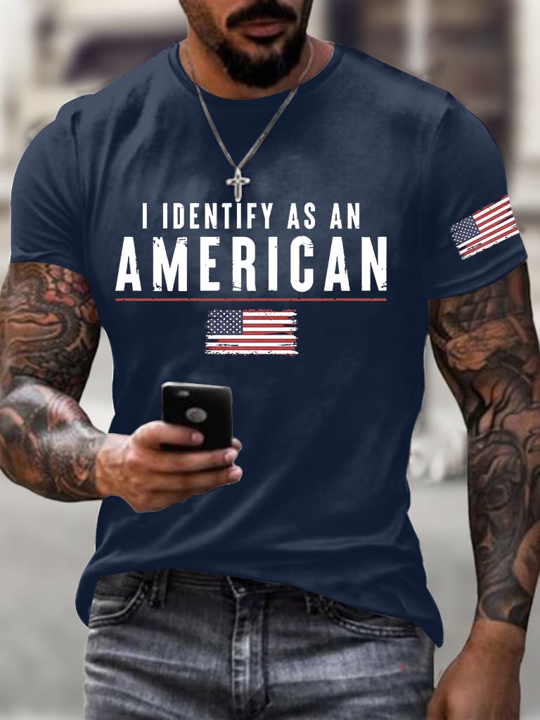 Men's I Identify As An American Printed Round Neck T-Shirt