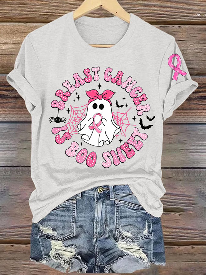Women's Breast Cancer Is Boo Sheet Printed Casual V Neck T-Shirt