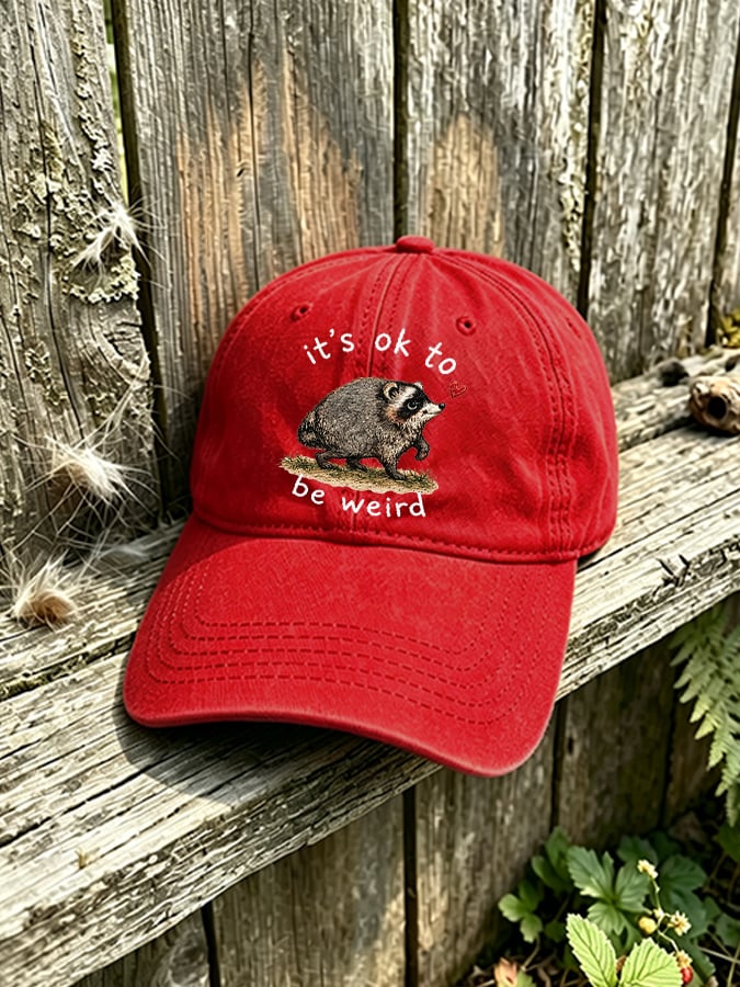 Retro Jimothy Raccoon It's Ok To Be Weird Print Baseball Cap