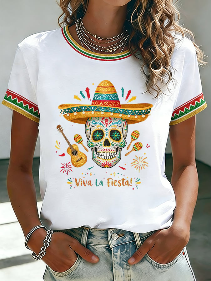 Women's Mexican Art Cinco de Mayo Print  T-shirt