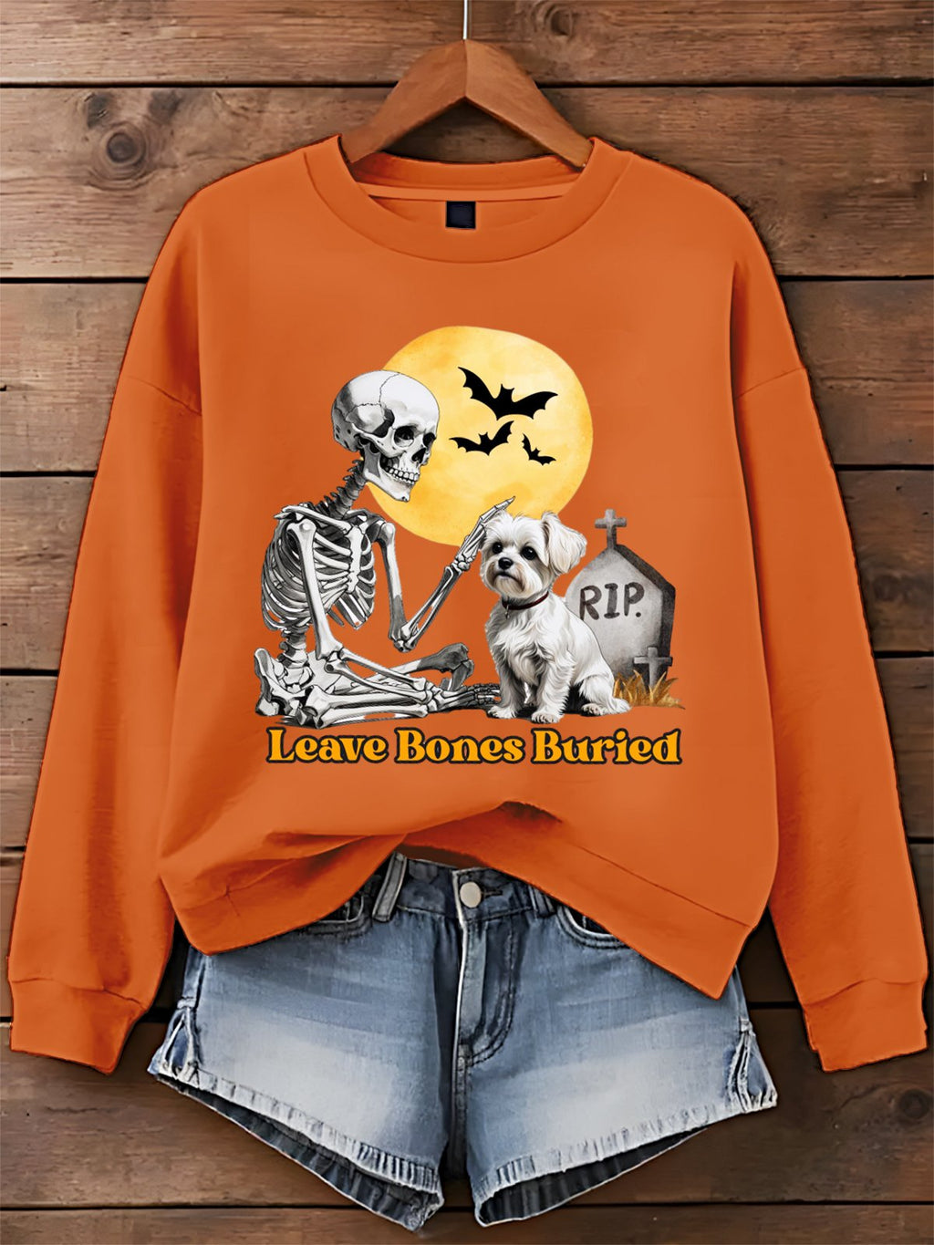 Dog Halloween Leave Bones Buried Art Printed Sweatshirt