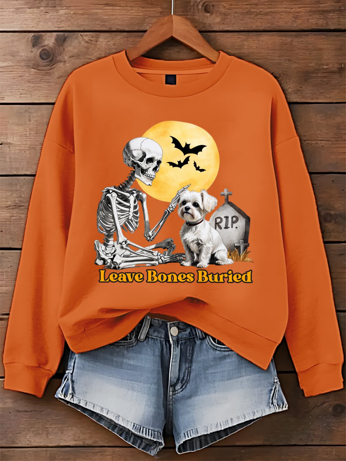 Dog Halloween Leave Bones Buried Art Printed Sweatshirt