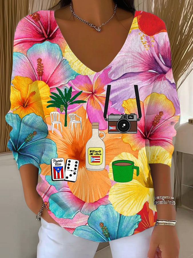 Puerto Rico Singer Printed Long Sleeve Top