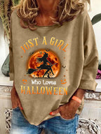 Women's Just A Girl Who Loves Halloween Printed Crew Neck Sweatshirt