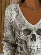Women's Halloween Skull Print Long Sleeve Top