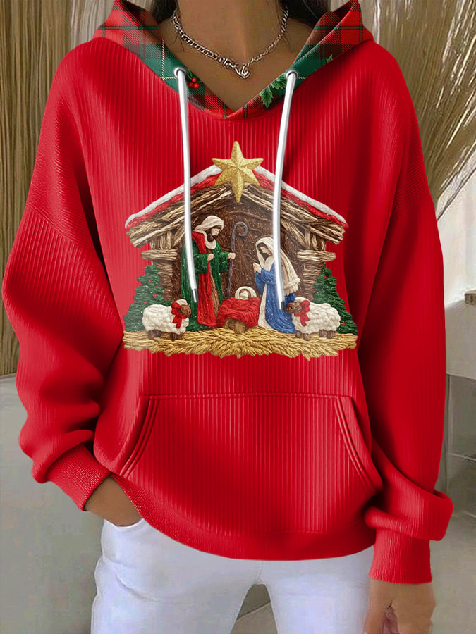 Women's casual Christmas textured thickened hoodie