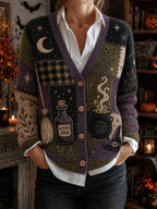 Women's Casual Halloween-Print Knit Cardigan