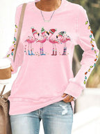 Women's Christmas Flamingo Print Crewneck Sweatshirt