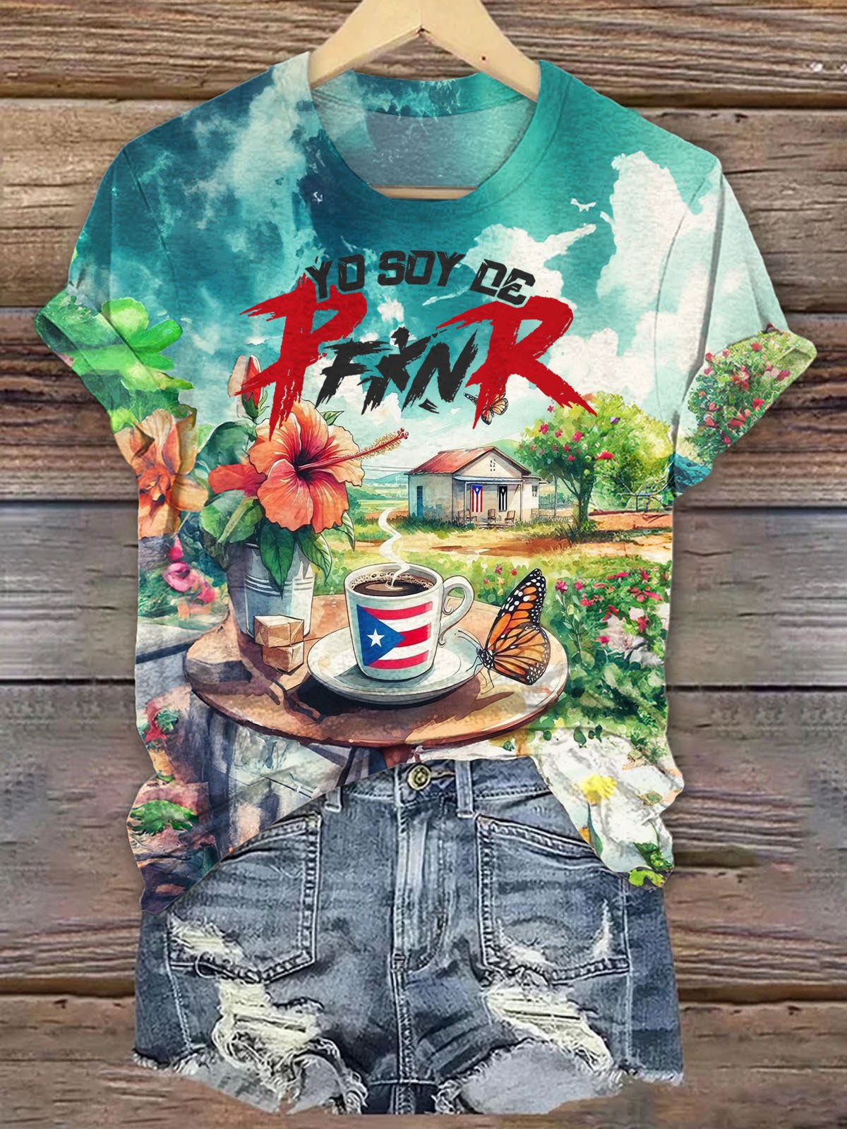 Puerto Rico Singer Print Crew Neck T-shirt