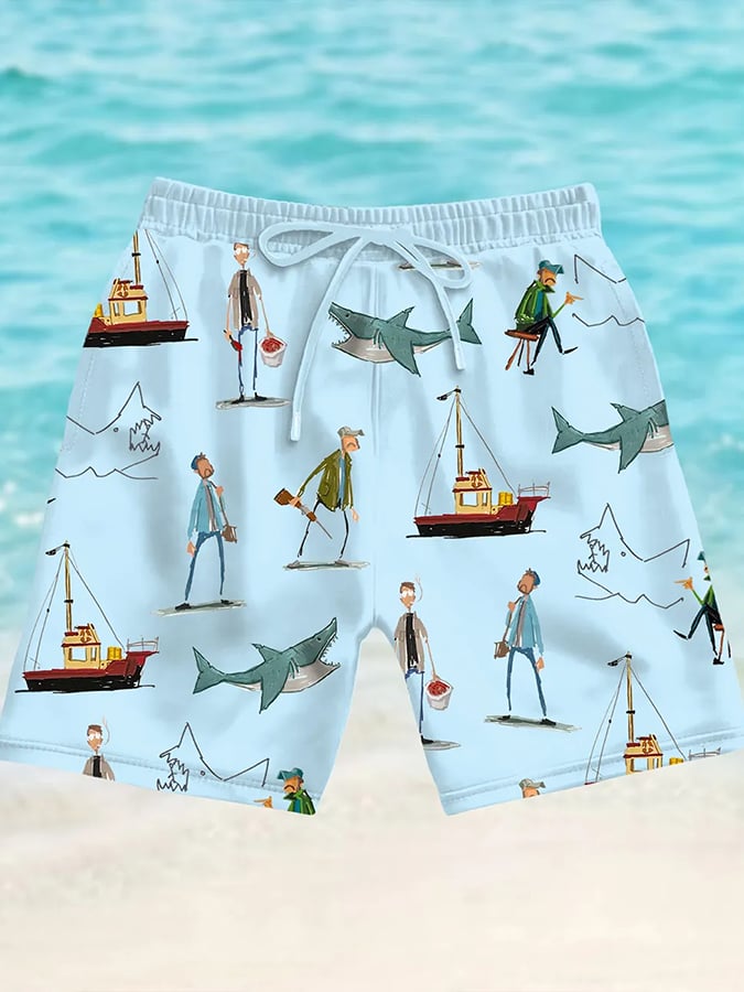Men's Shark Art Casual Print Shorts