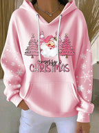 Women's Casual Christmas Pink Santa Claus Hoodie