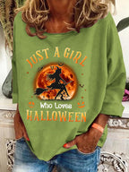 Women's Just A Girl Who Loves Halloween Printed Crew Neck Sweatshirt
