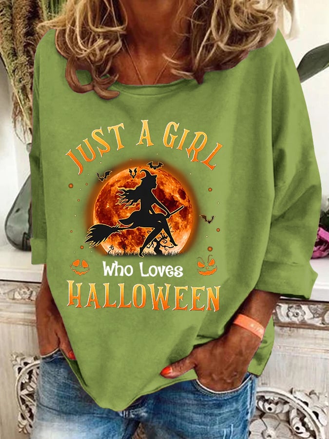 Women's Just A Girl Who Loves Halloween Printed Crew Neck Sweatshirt