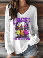 Women's Girls Trip Time To Get Wicked Print V-Neck Long Sleeve T-Shirt