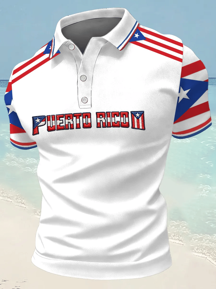 Men's Puerto Rico Print Casual Polo Shirt