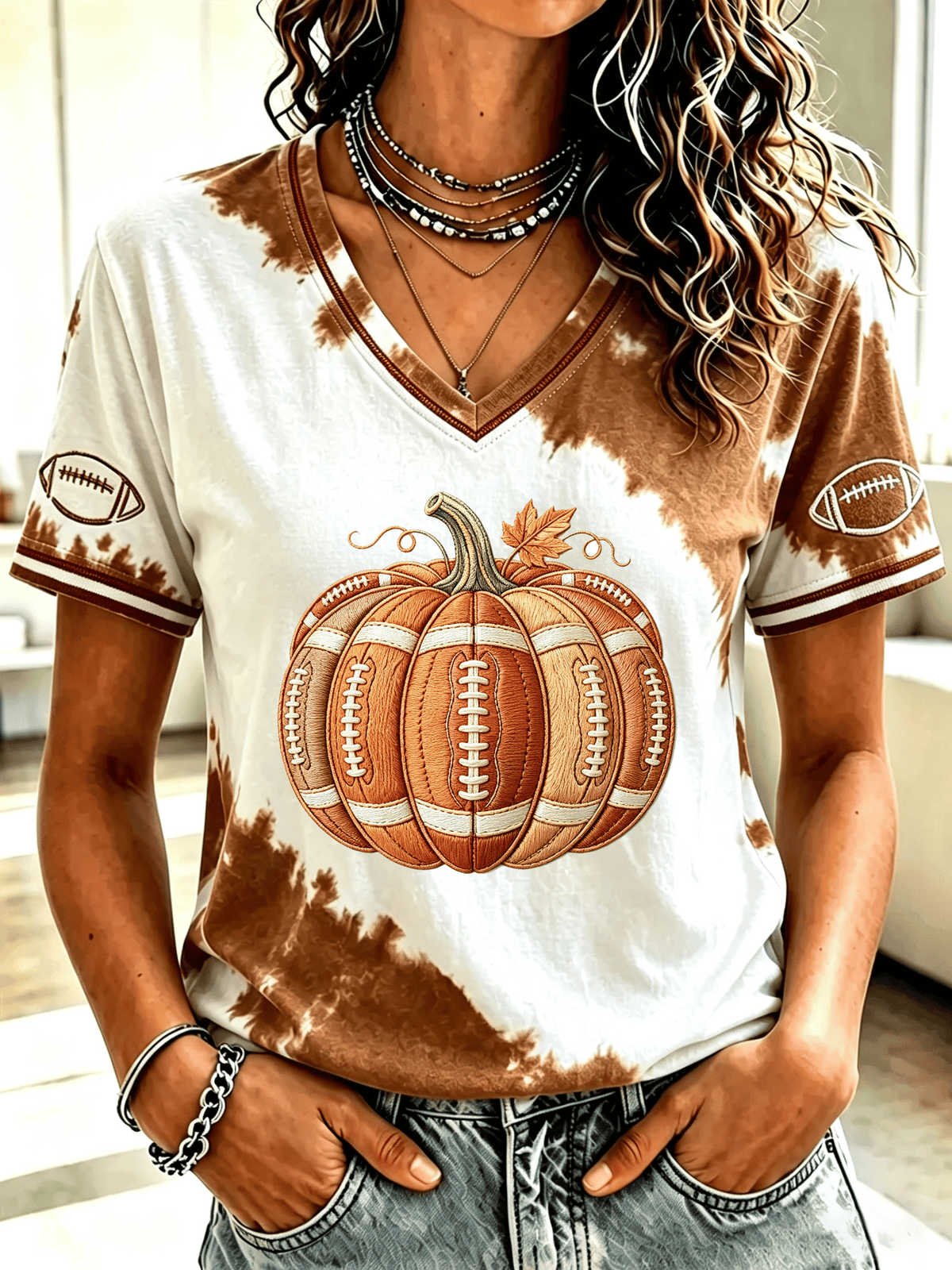 Women's Autumn Football Print Top