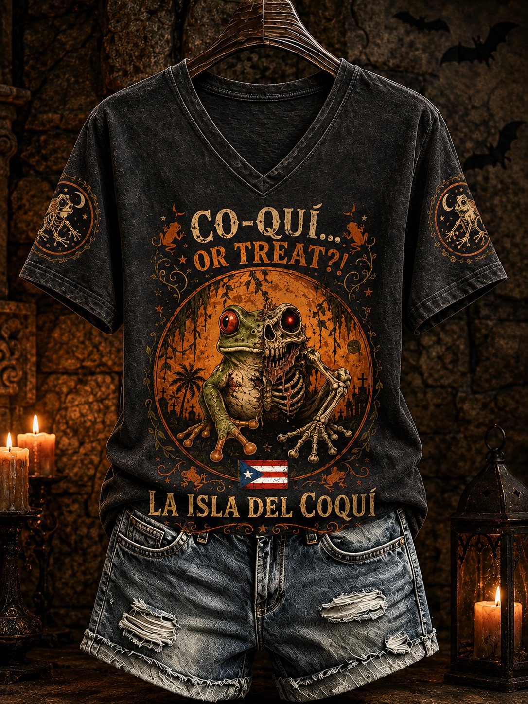 Women's Puerto Rico Halloween Art Printed T-shirt