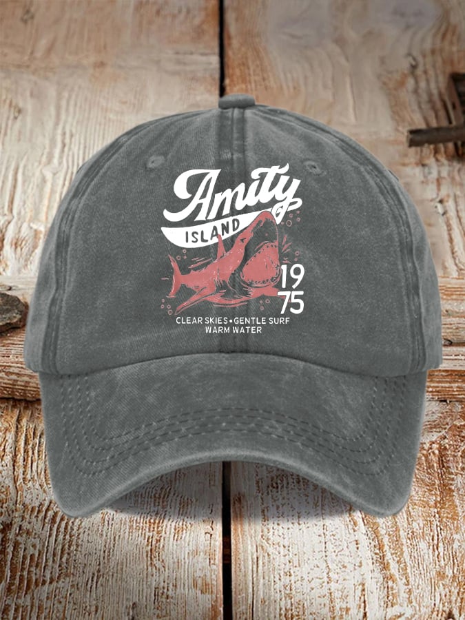Retro Amity Island 1975 Clear Skies Gentle Surf Warm Water Print Baseball Cap