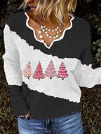 Christmas Print Lace Neck Sweater
