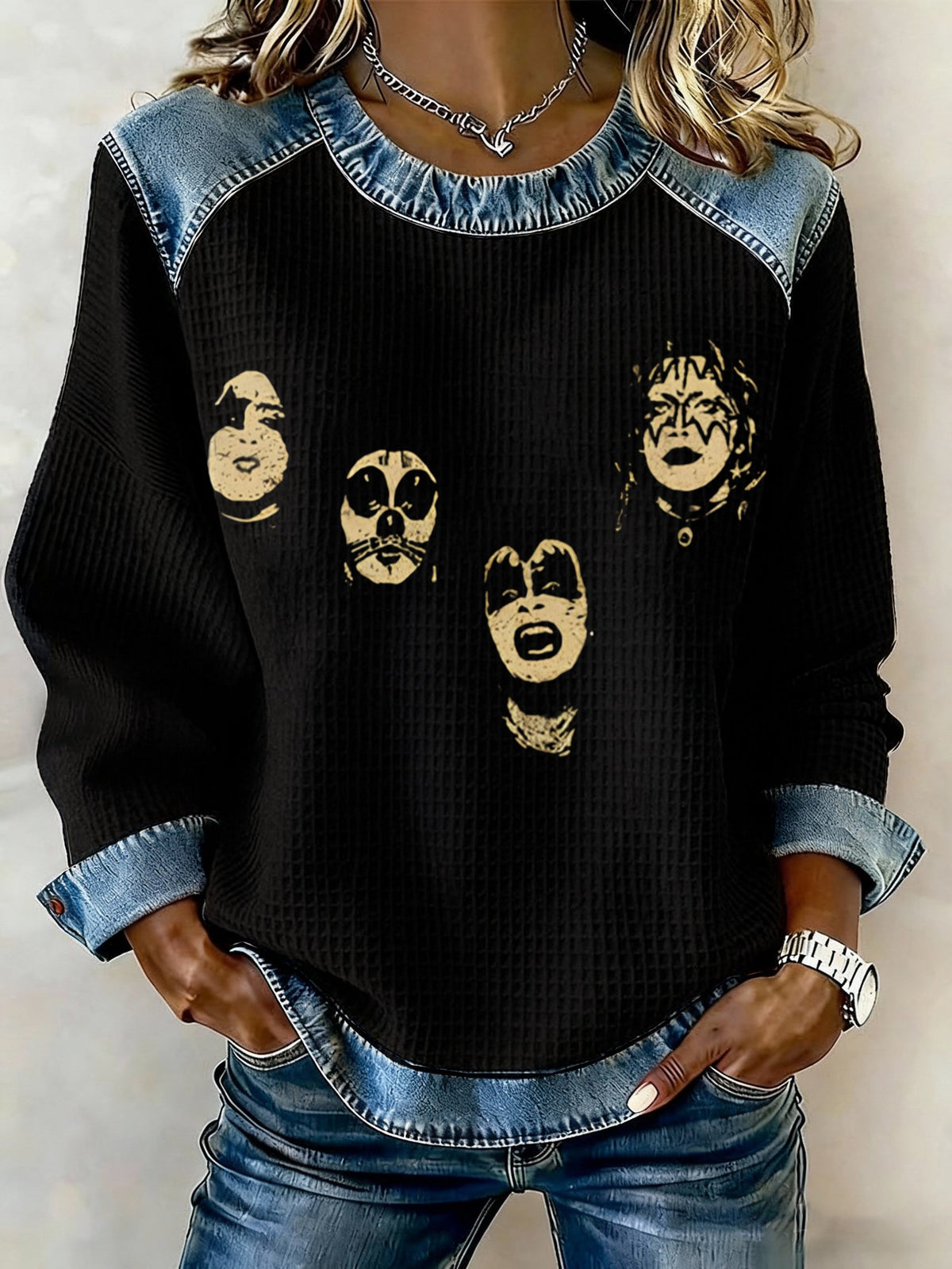 Women's Rock Music Print Casual Top