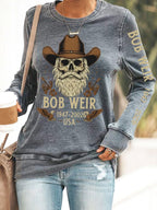 Women's Vintage Rock Tribute Print Casual Sweatshirt