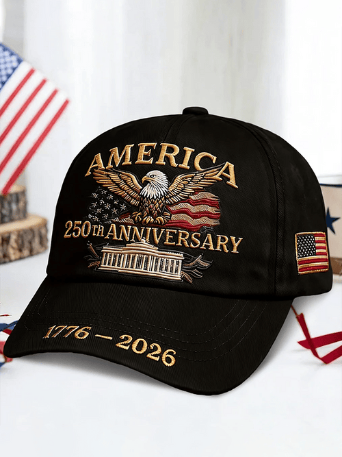 Bald Eagle US Flag America 250th Birthday Print Baseball Cap