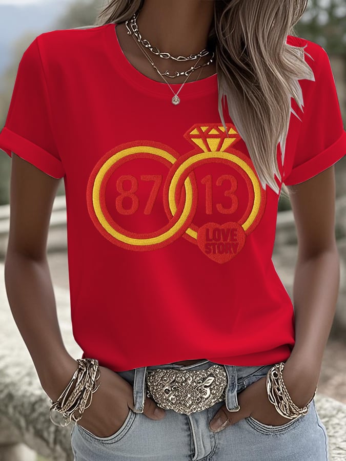 Women's Love Story Ring Printed Round Neck T-Shirt