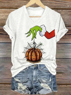 Women's Leopard Pumpkin Print V Neck T-Shirt