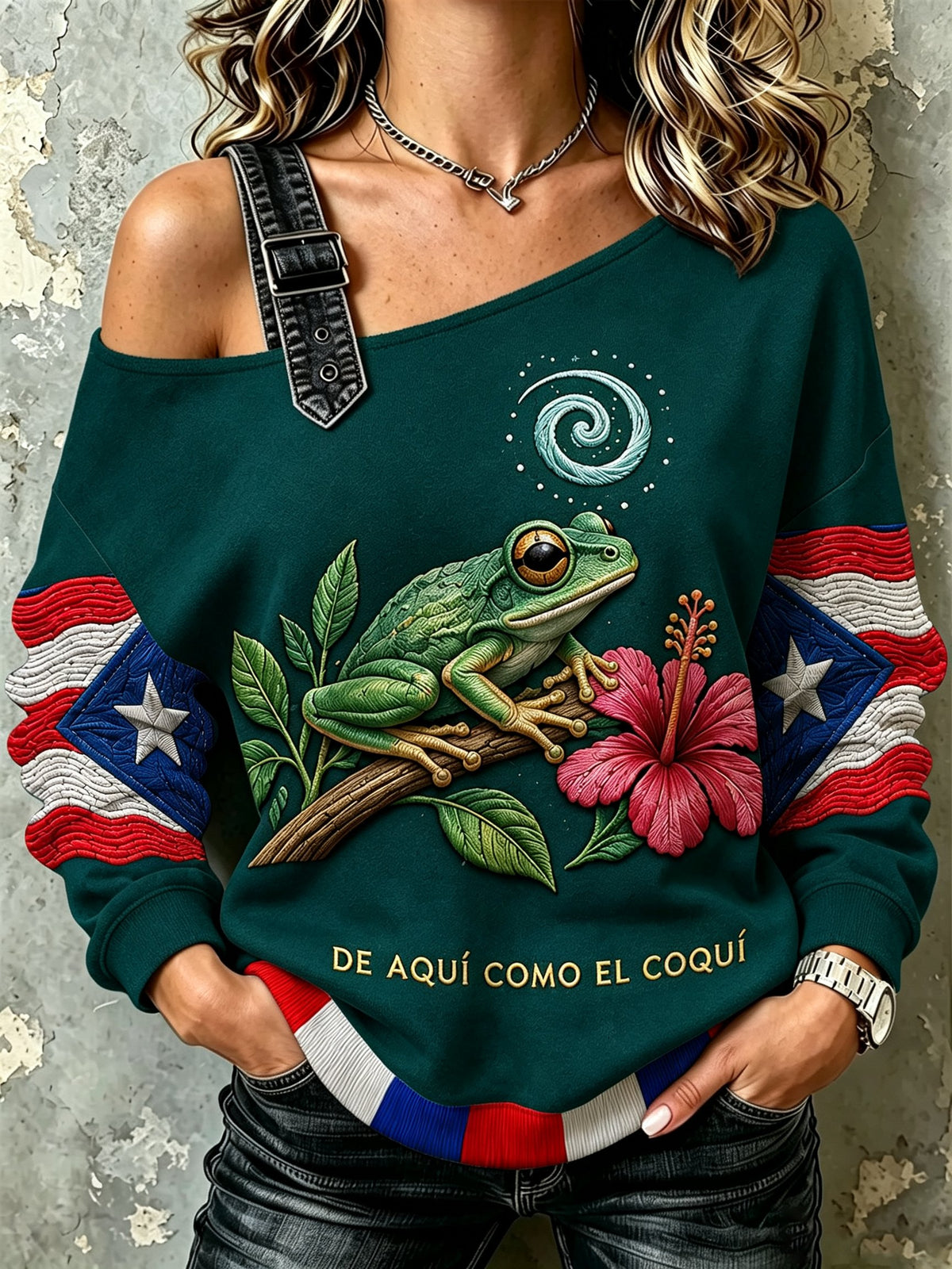 Women's Puerto Rico Boricua  Casual Off-Shoulder Sweatshirt