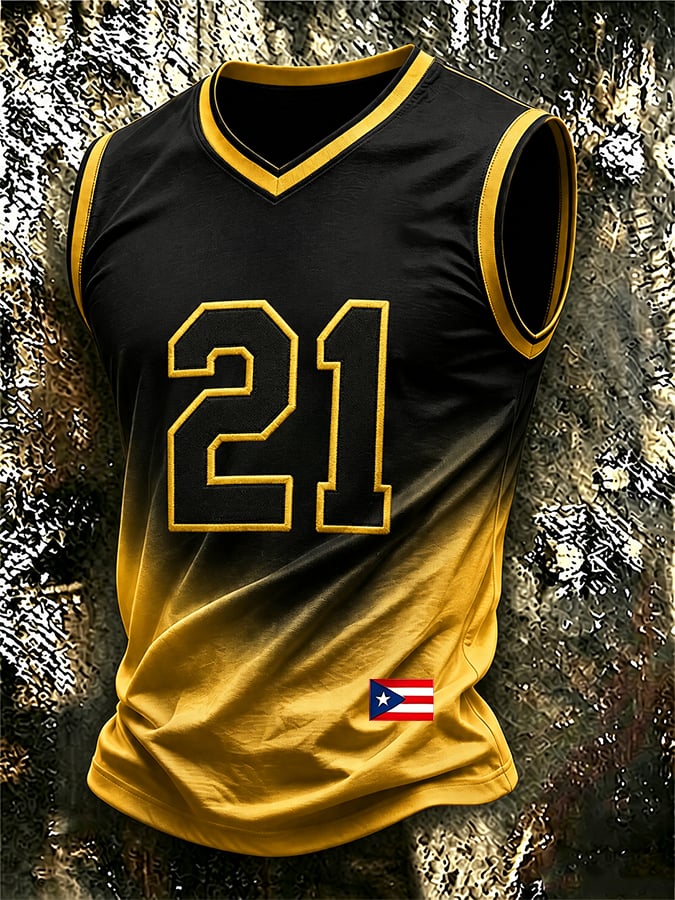 Men's Puerto Rico Baseball Print Short-Sleeve Top