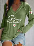 Women's Texas Stronger Than The Storm Printed V-Neck T-Shirt