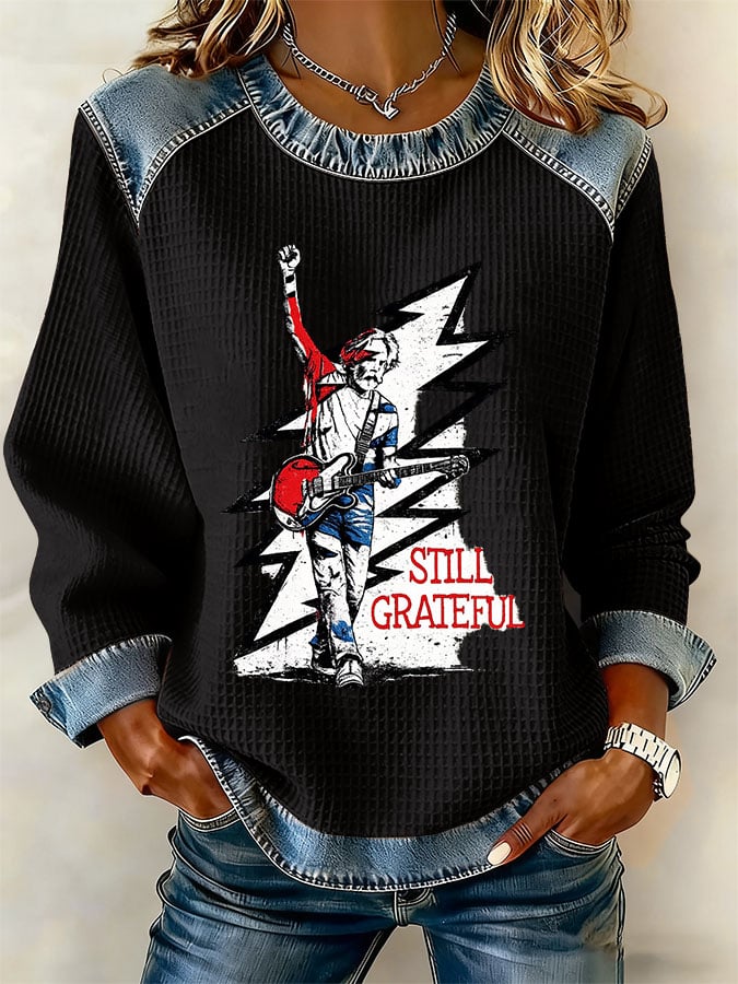 Women's Retro Print Long-Sleeve Sweatshirt